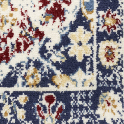 4' X 6' Navy Blue Damask Power Loom Distressed Area Rug